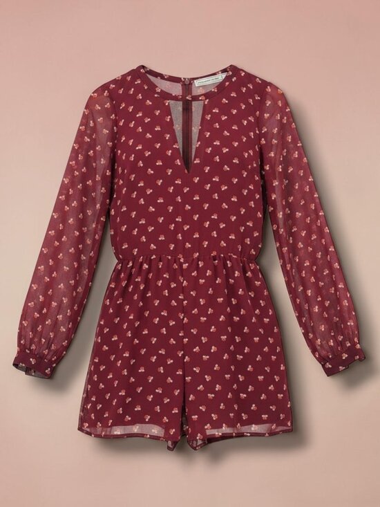 Abercrombie & Fitch Pants - Abercrombie‎ & Fitch Maroon Floral Long Sleeve Romper